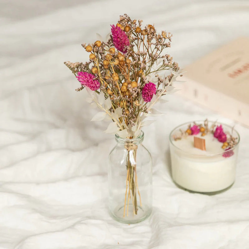 bouquet fleurs séchées et bougie fête des mères