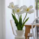 Tulipe ouverte blanche artificielle real touch à la tige x3, fausse fleur réaliste, déco florale intérieure