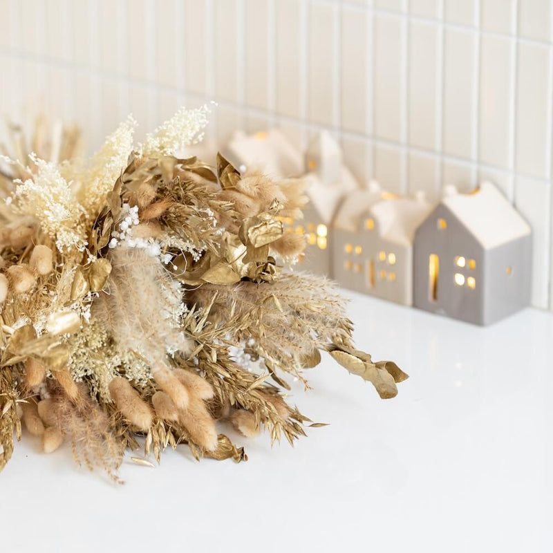 Bouquet fleurs séchées et stabilisées de Noël doré