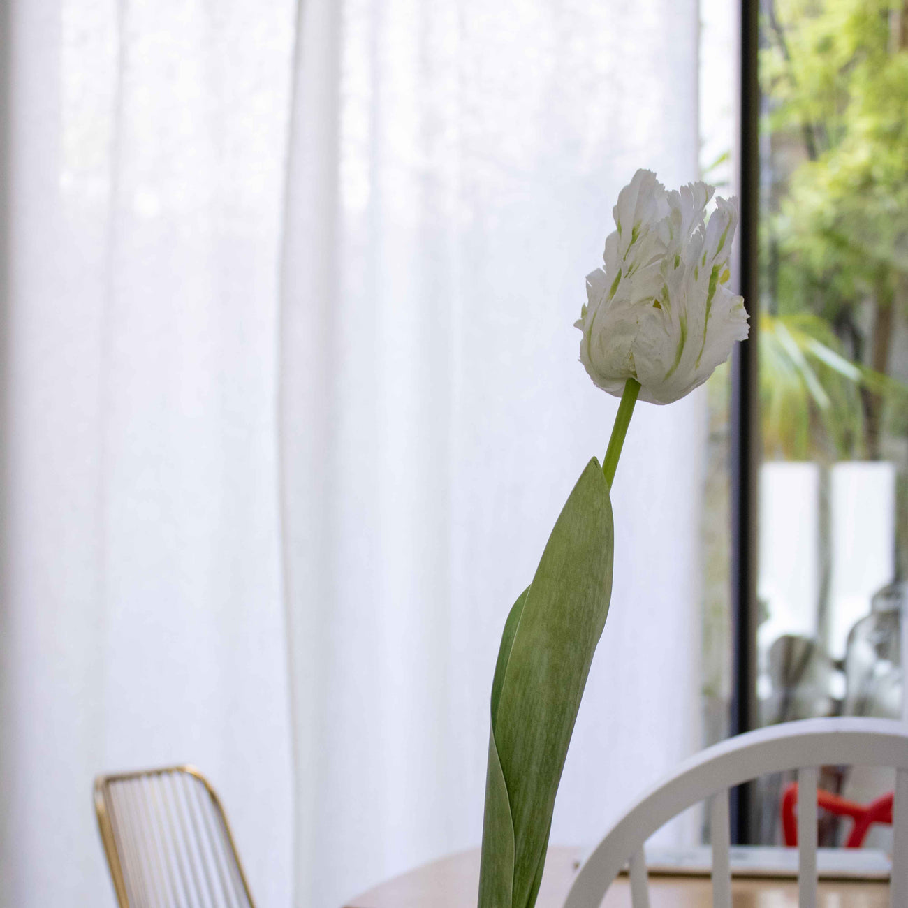 Tulipe perroquet blanche artificielle, fleur décorative, fausse tulipe réaliste, fleur blanche synthétique, déco florale Flowrette